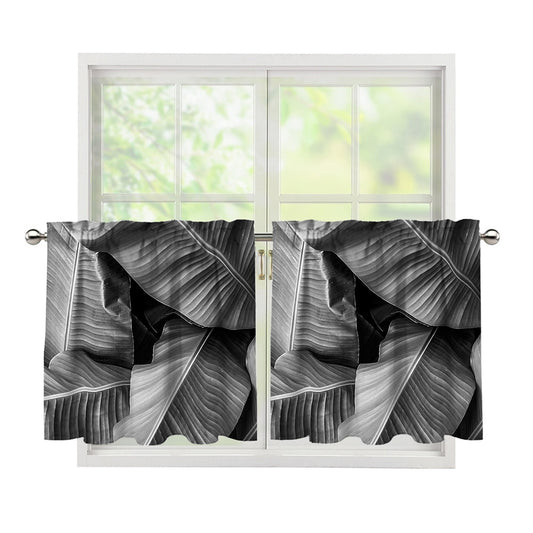 Black And White Banana Leaf Print Tier Curtains