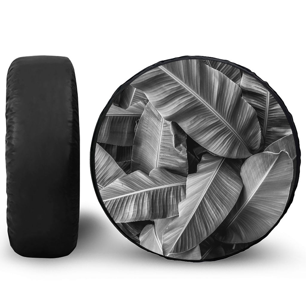Black And White Banana Leaf Print Tire Cover