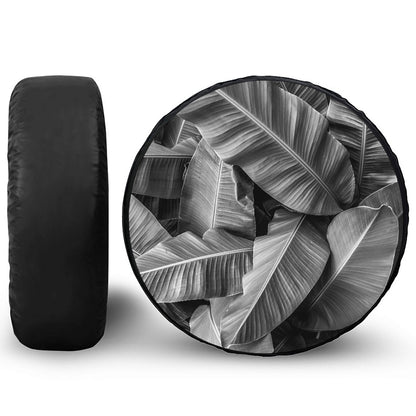 Black And White Banana Leaf Print Tire Cover