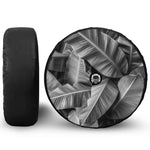 Black And White Banana Leaf Print Tire Cover With Camera Hole