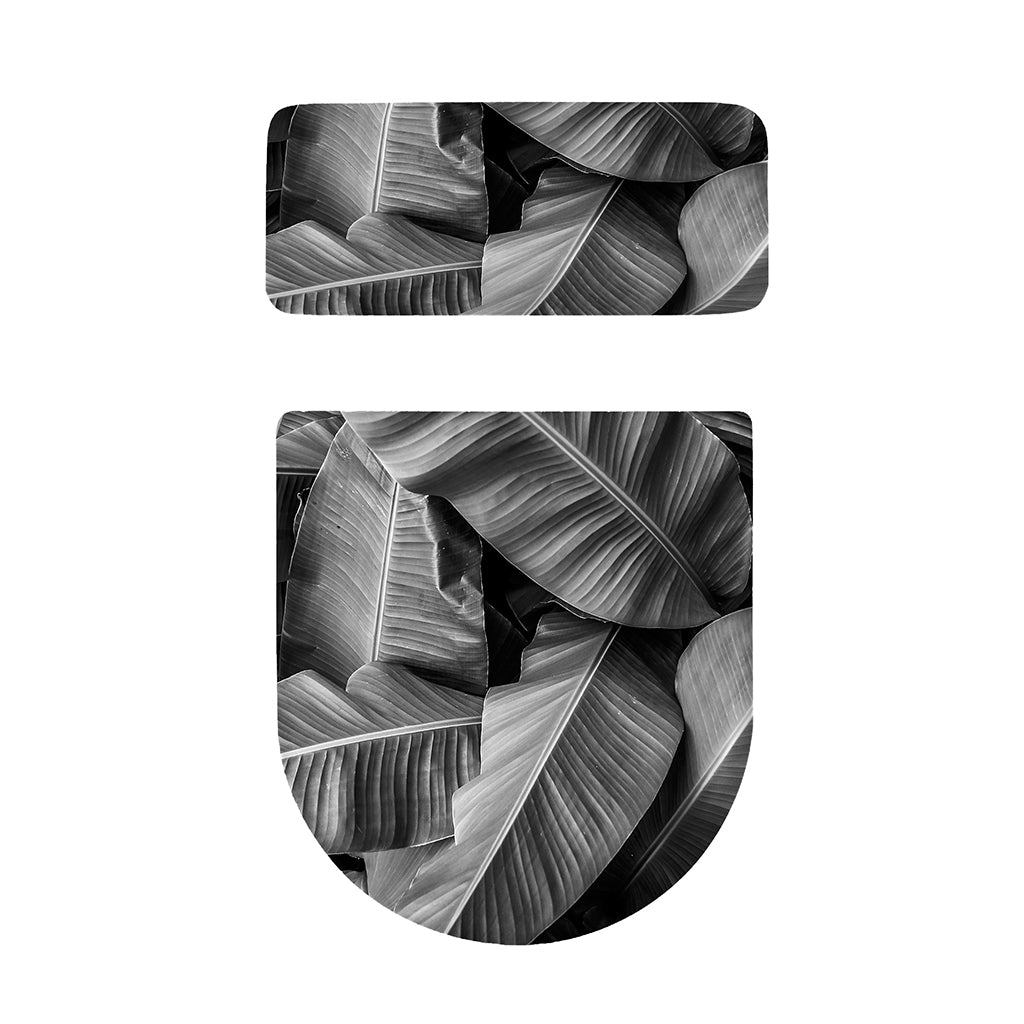 Black And White Banana Leaf Print Toilet Lid And Tank Cover Set