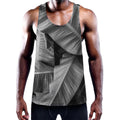Black And White Banana Leaf Print Men's Workout Tank Top