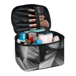 Black And White Banana Leaf Print Travel Makeup Bag