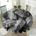 Black And White Banana Leaf Print Waterproof Round Tablecloth