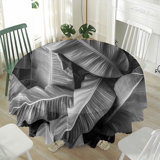Black And White Banana Leaf Print Waterproof Round Tablecloth