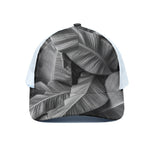 Black And White Banana Leaf Print White Mesh Trucker Cap