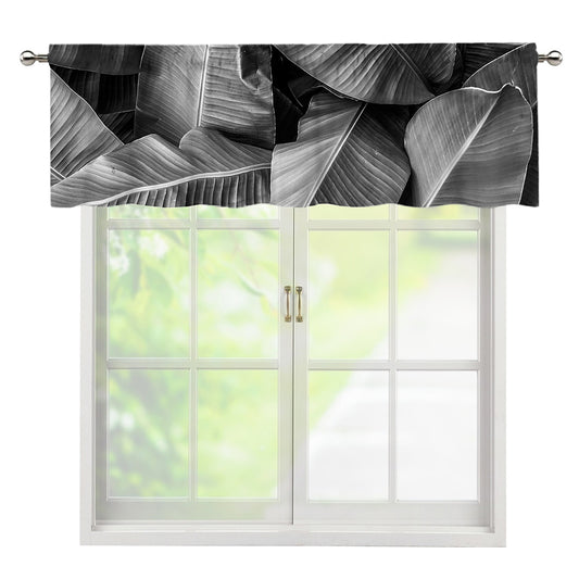 Black And White Banana Leaf Print Window Valance