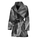 Black And White Banana Leaf Print Women's Bathrobe