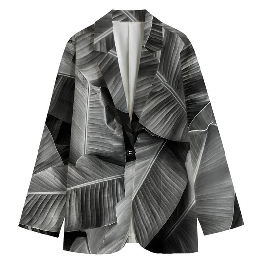 Black And White Banana Leaf Print Women's Blazer