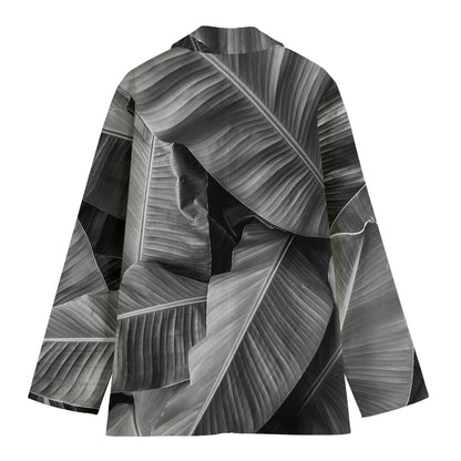 Black And White Banana Leaf Print Women's Blazer