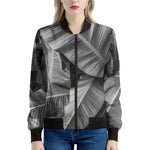 Black And White Banana Leaf Print Women's Bomber Jacket