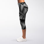 Black And White Banana Leaf Print Women's Capri Leggings