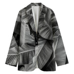 Black And White Banana Leaf Print Women's Cotton Blazer