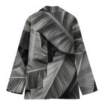 Black And White Banana Leaf Print Women's Cotton Blazer