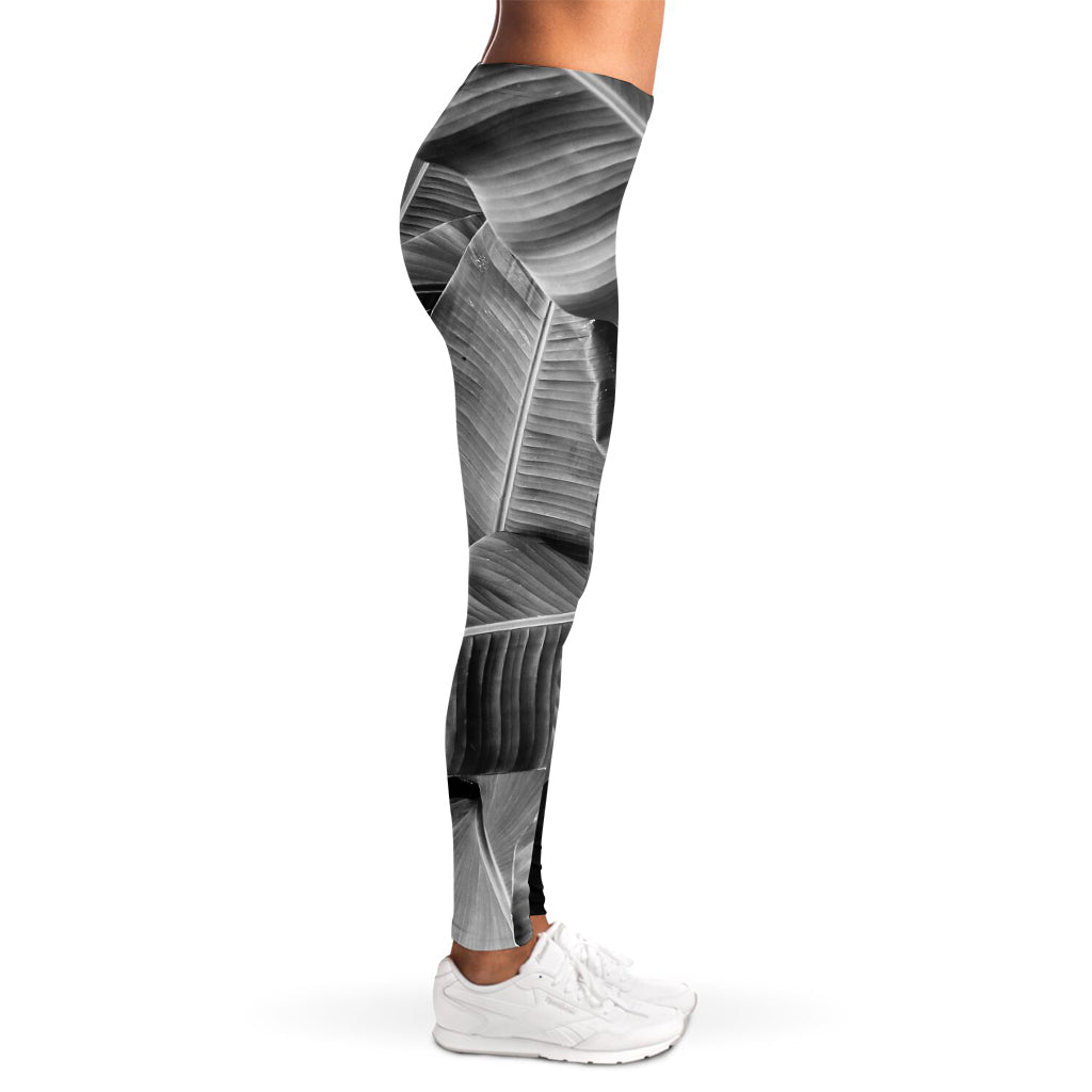 Black And White Banana Leaf Print Women's Leggings