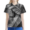 Black And White Banana Leaf Print Women's Polo Shirt