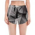 Black And White Banana Leaf Print Women's Split Running Shorts