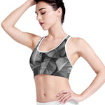 Black And White Banana Leaf Print Women's Sports Bra