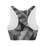 Black And White Banana Leaf Print Women's Sports Bra