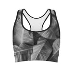 Black And White Banana Leaf Print Women's Sports Bra