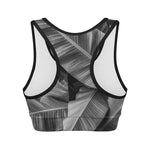Black And White Banana Leaf Print Women's Sports Bra