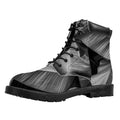Black And White Banana Leaf Print Padded Collar Lace Up Boots