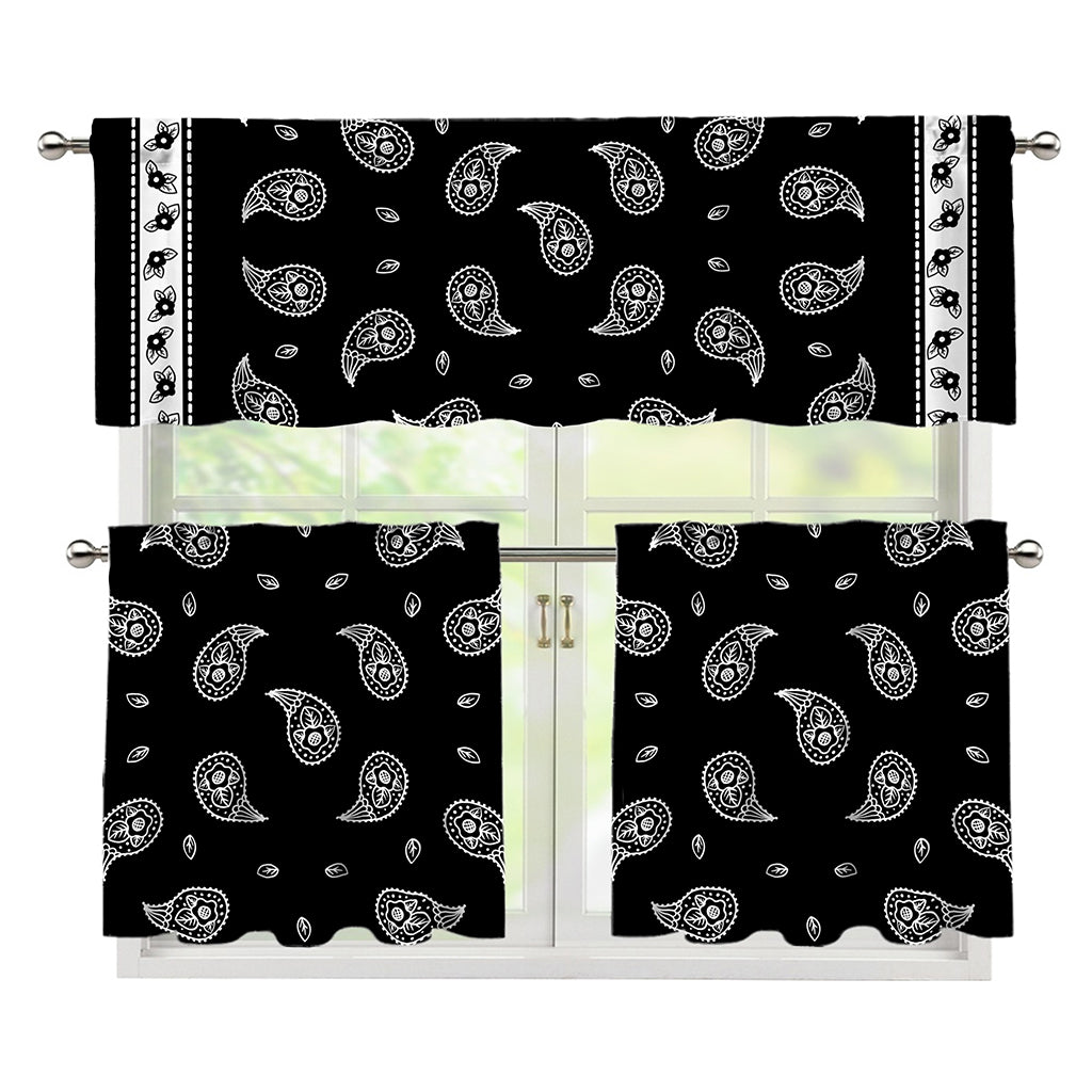 Black And White Bandana Print 3 Piece Kitchen Curtains