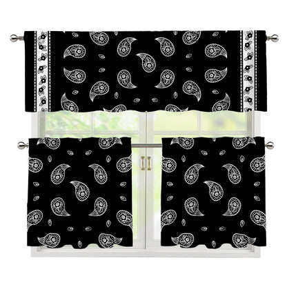 Black And White Bandana Print 3 Piece Kitchen Curtains