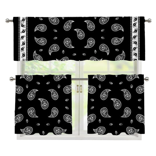 Black And White Bandana Print 3 Piece Kitchen Curtains