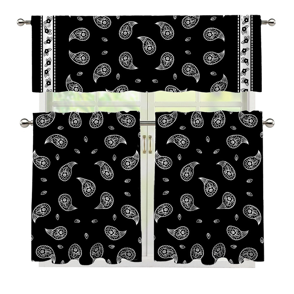 Black And White Bandana Print 3 Piece Kitchen Curtains