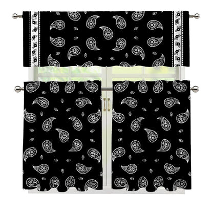 Black And White Bandana Print 3 Piece Kitchen Curtains