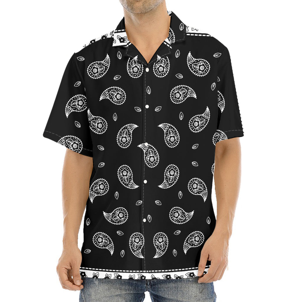 Black And White Bandana Print Aloha Shirt