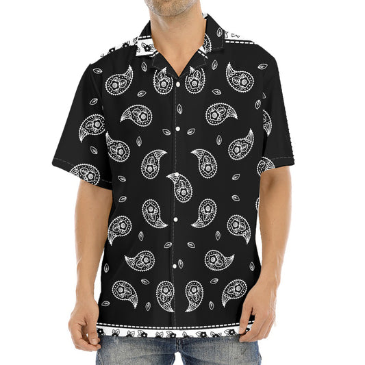Black And White Bandana Print Aloha Shirt