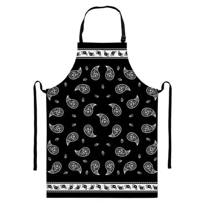 Black And White Bandana Print Bib Apron With Pocket