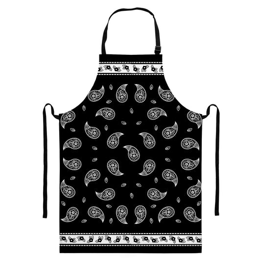 Black And White Bandana Print Bib Apron With Pocket