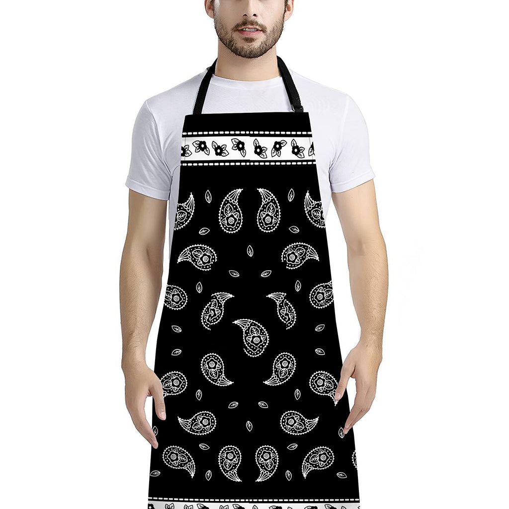 Black And White Bandana Print Bib Apron With Pocket