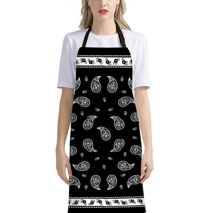 Black And White Bandana Print Bib Apron With Pocket