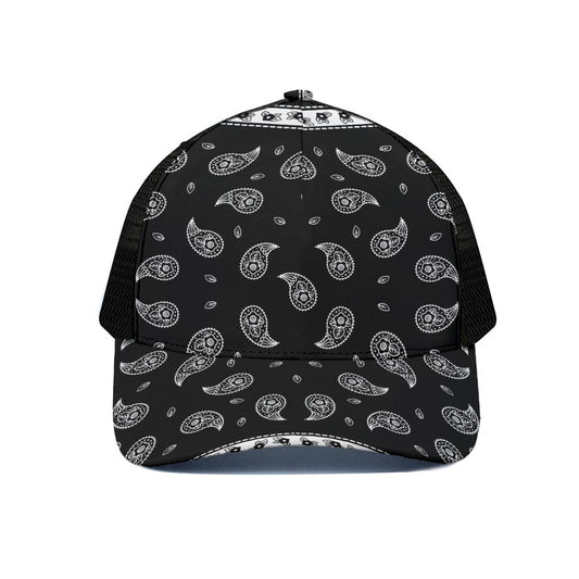 Black And White Bandana Print Black Mesh Trucker Cap