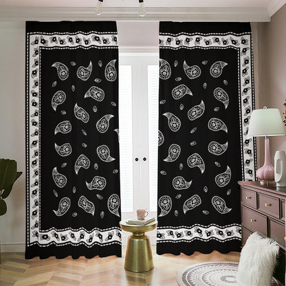 Black And White Bandana Print Blackout Pencil Pleat Curtains