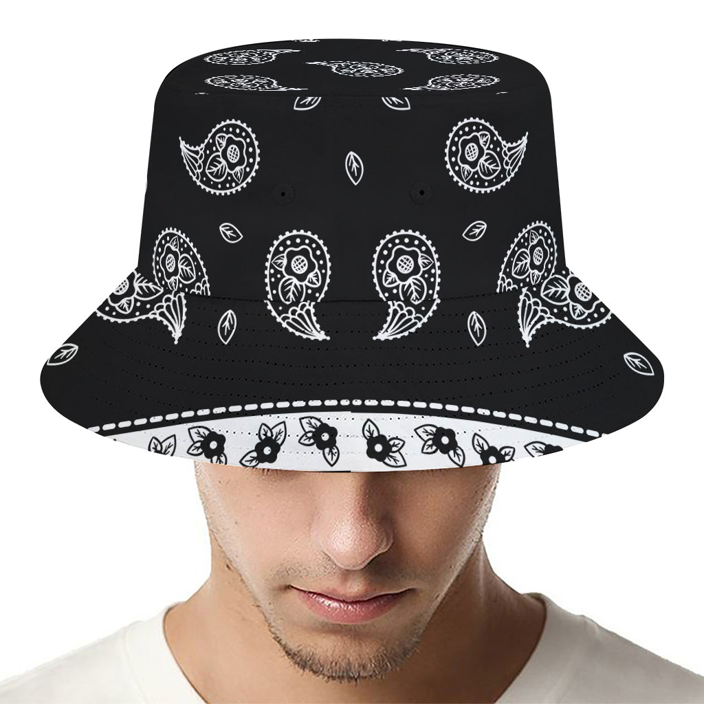 Black And White Bandana Print Bucket Hat