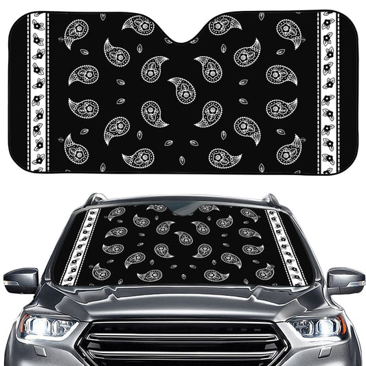 Black And White Bandana Print Car Windshield Sun Shade