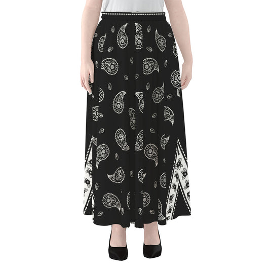 Black And White Bandana Print Chiffon Maxi Skirt