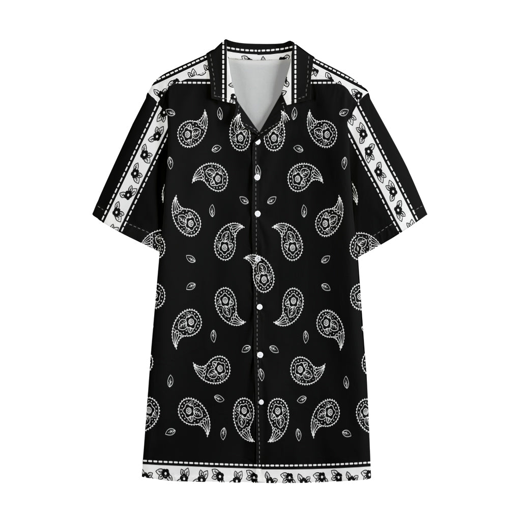 Black And White Bandana Print Cotton Hawaiian Shirt