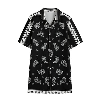 Black And White Bandana Print Cotton Hawaiian Shirt