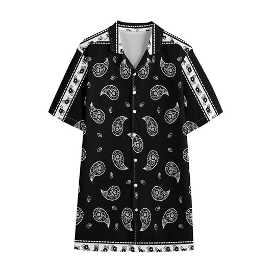 Black And White Bandana Print Cotton Hawaiian Shirt