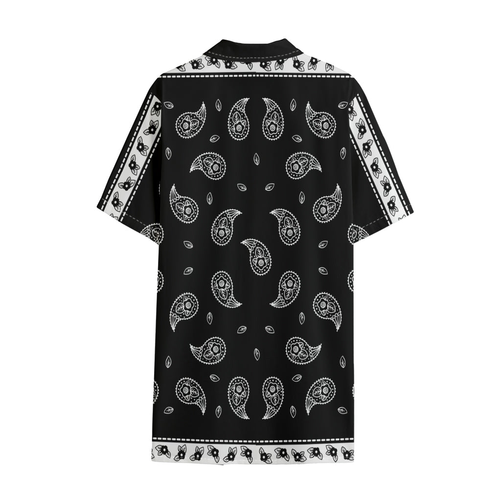 Black And White Bandana Print Cotton Hawaiian Shirt
