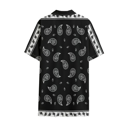 Black And White Bandana Print Cotton Hawaiian Shirt