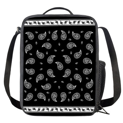 Black And White Bandana Print Crossbody Lunch Bag
