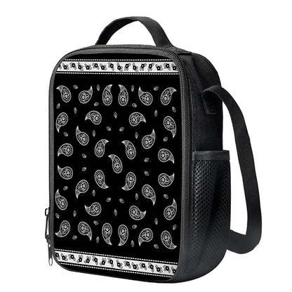 Black And White Bandana Print Crossbody Lunch Bag