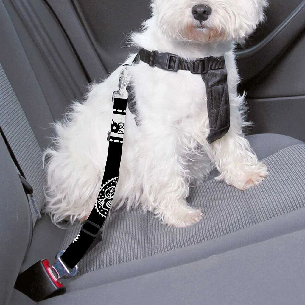 Black And White Bandana Print Dog Seat Belt